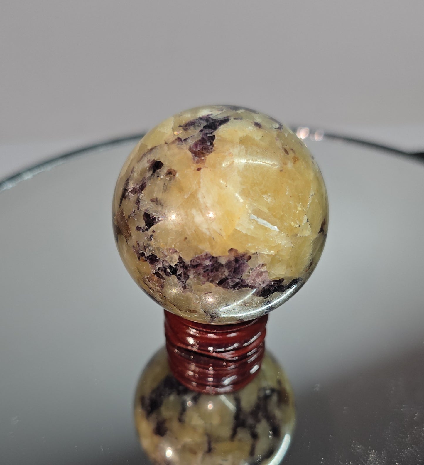 Purple fluorite in yellow/ orange calcite "Purple haze" spheres