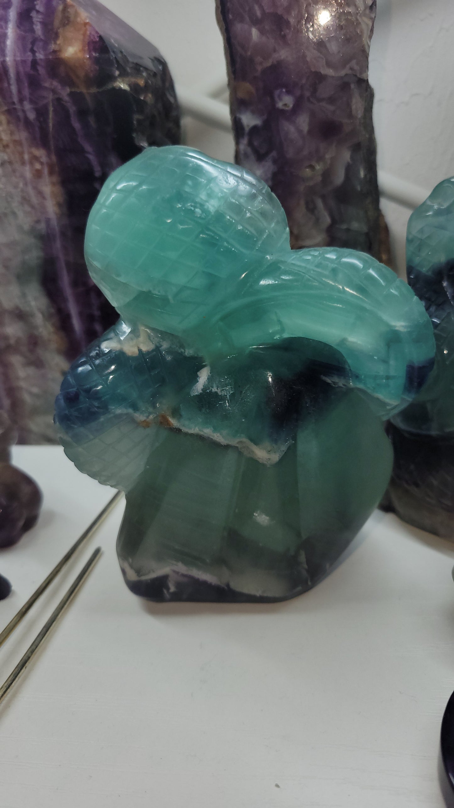 Beautiful fluorite crystal Cobra snake hand carved