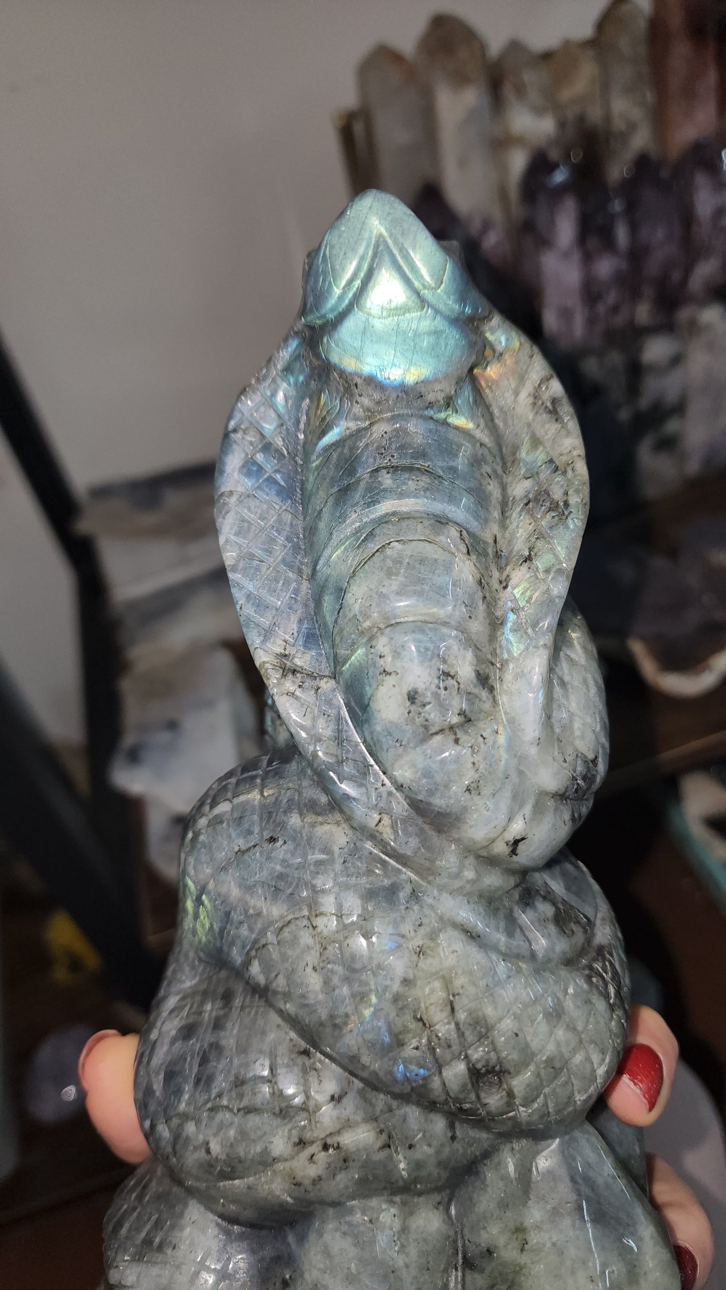 Labradorite flashy hand carved snake
