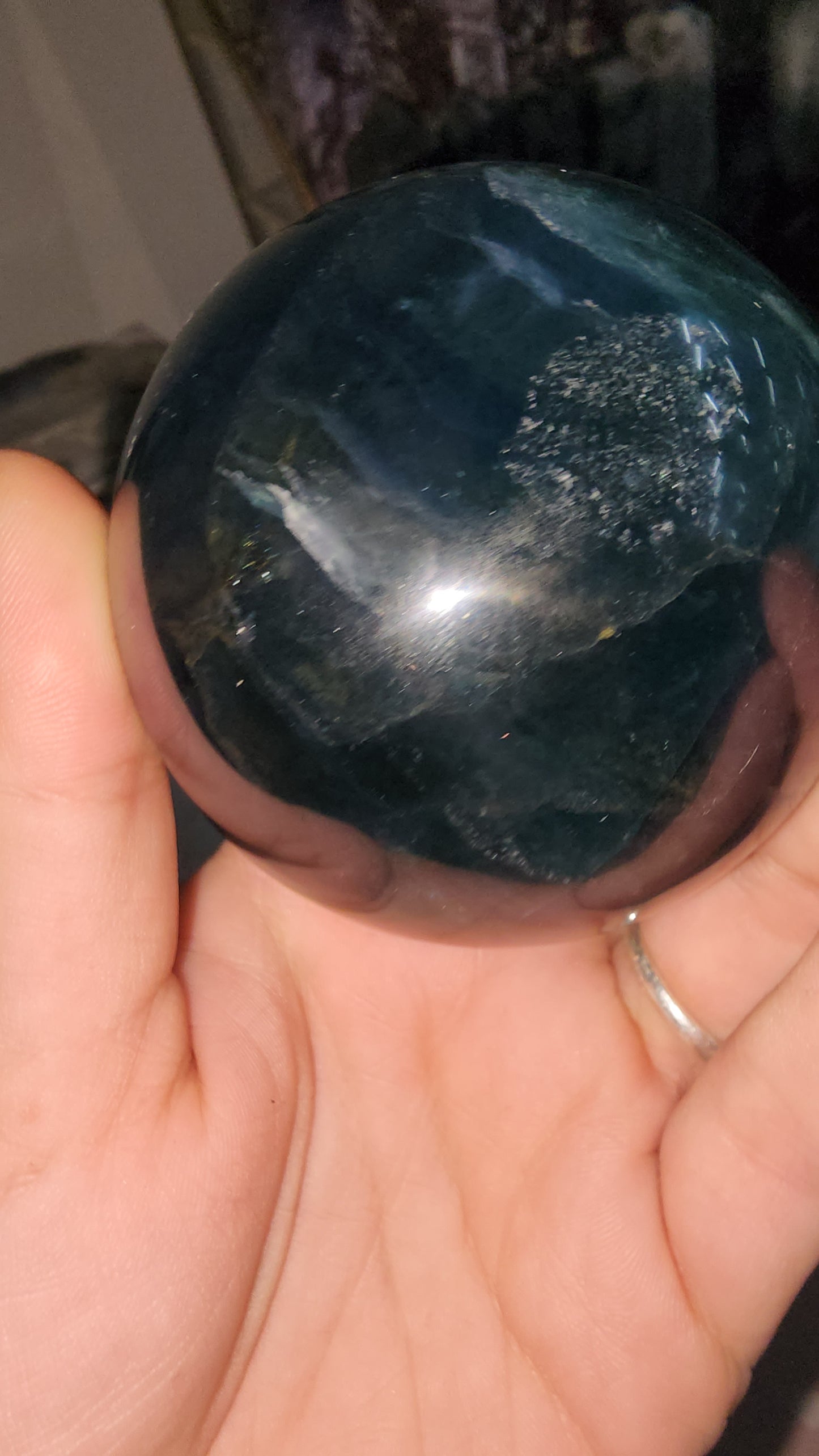 Z Blue fluorite crystal sphere many crazy rainbows + add on elephant+light