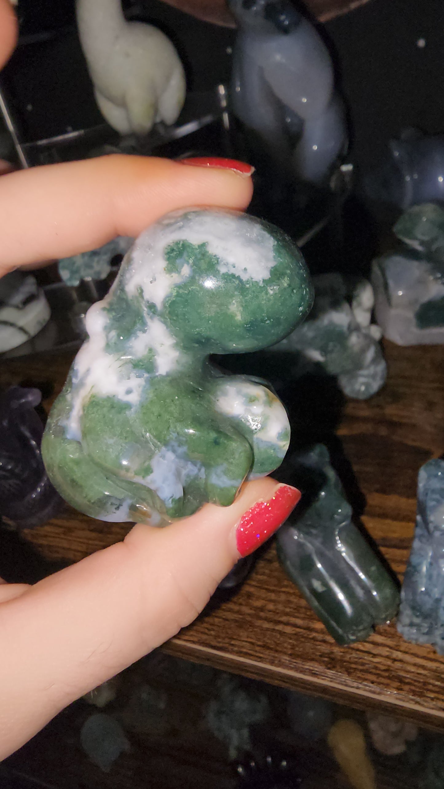 Moss agate octopus crystal carving with druzy