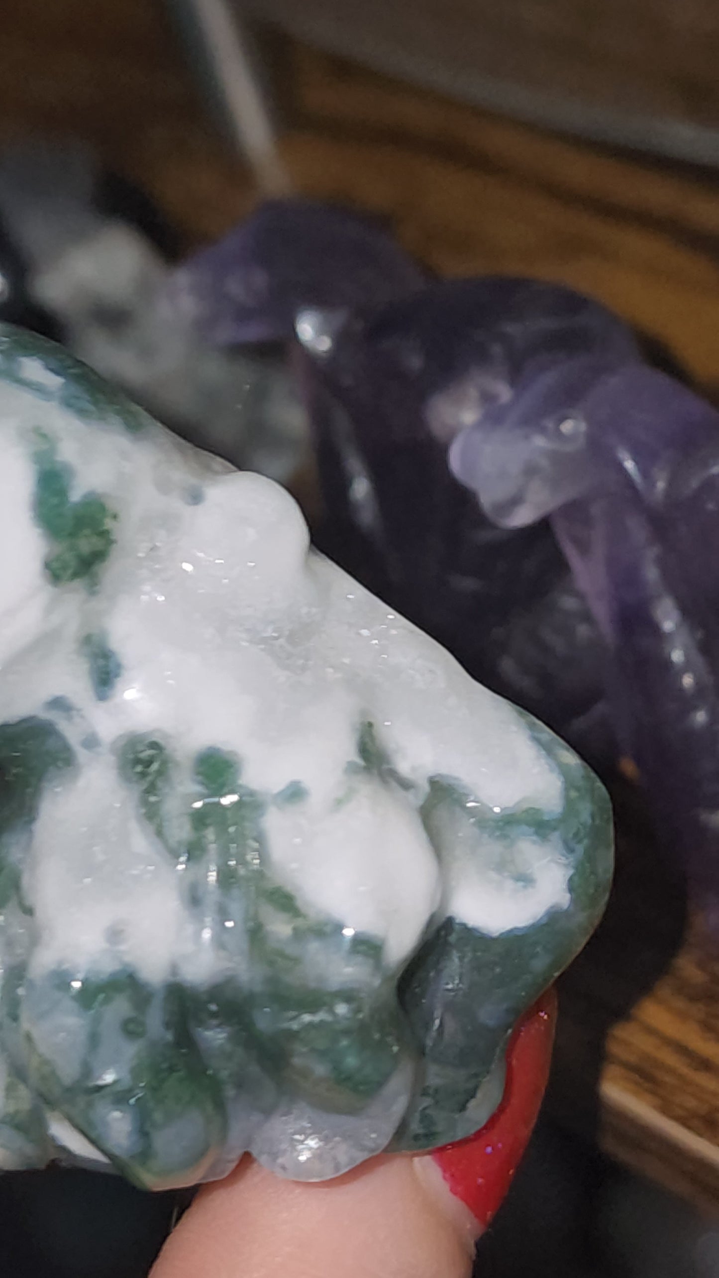 Moss agate octopus crystal carving with druzy