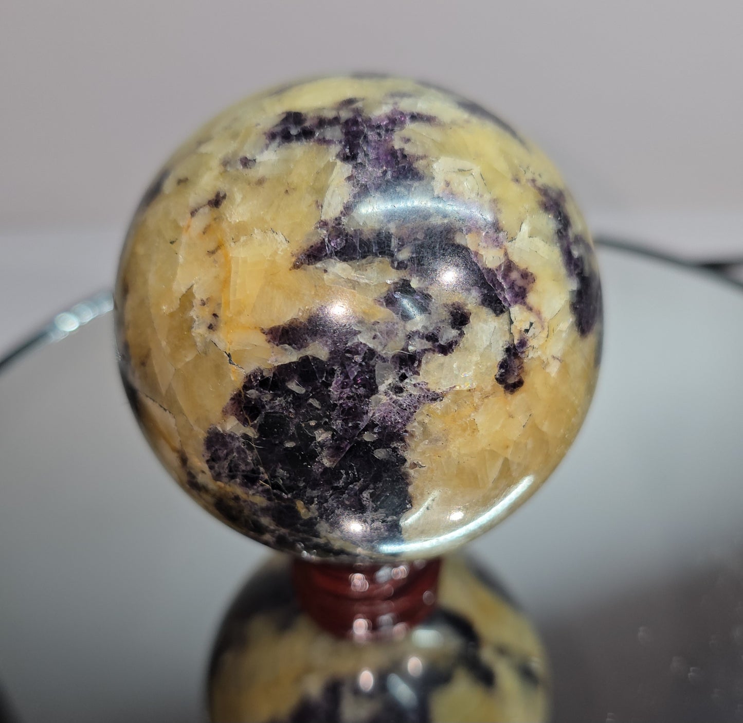 Purple fluorite in yellow/ orange calcite "Purple haze" spheres
