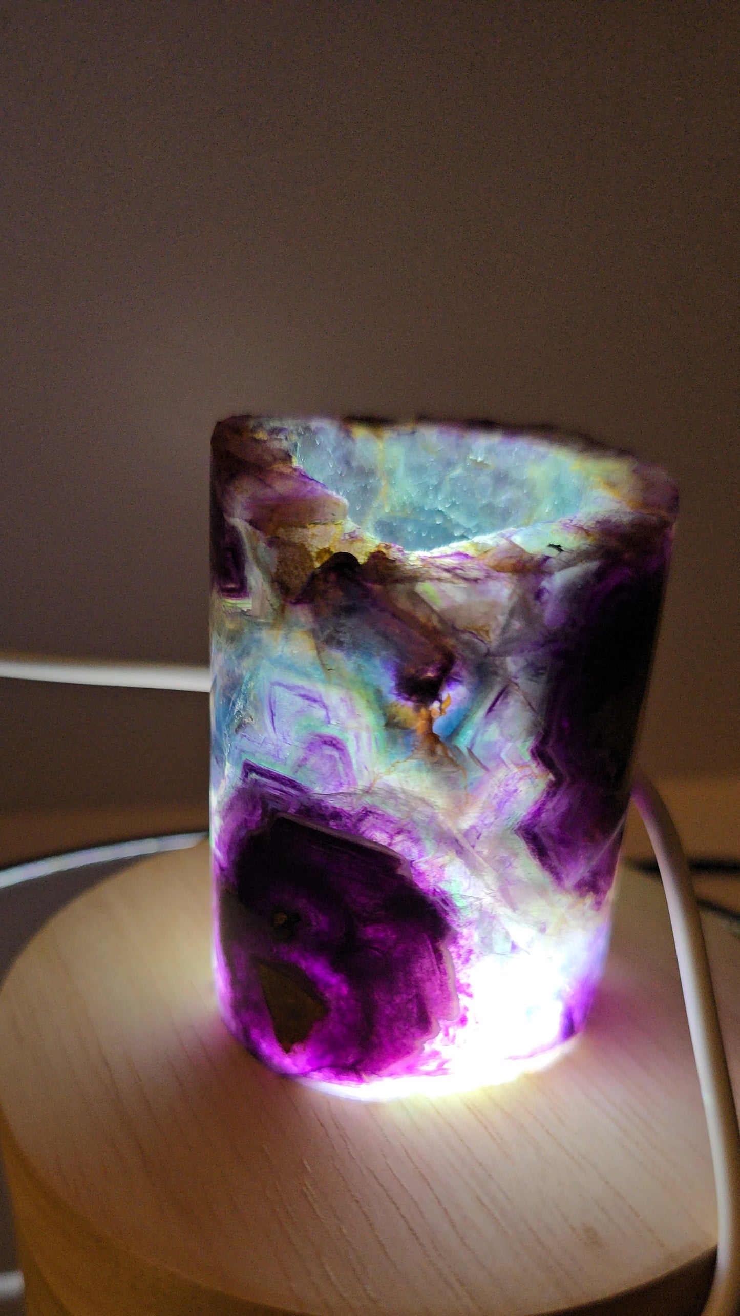 Fluorite polished barrels with light. Fluorite lamps