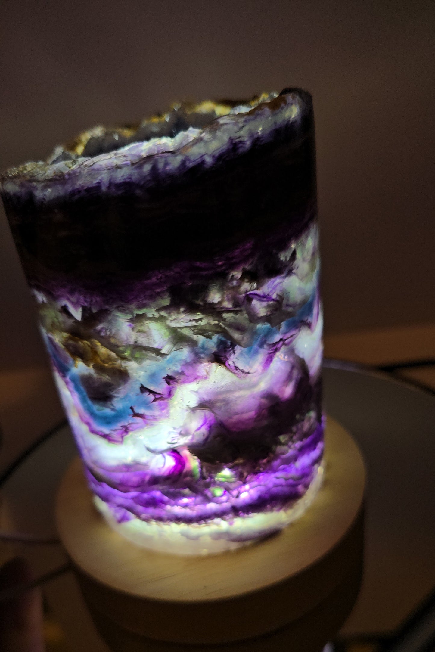 Fluorite polished barrels with light. Fluorite lamps