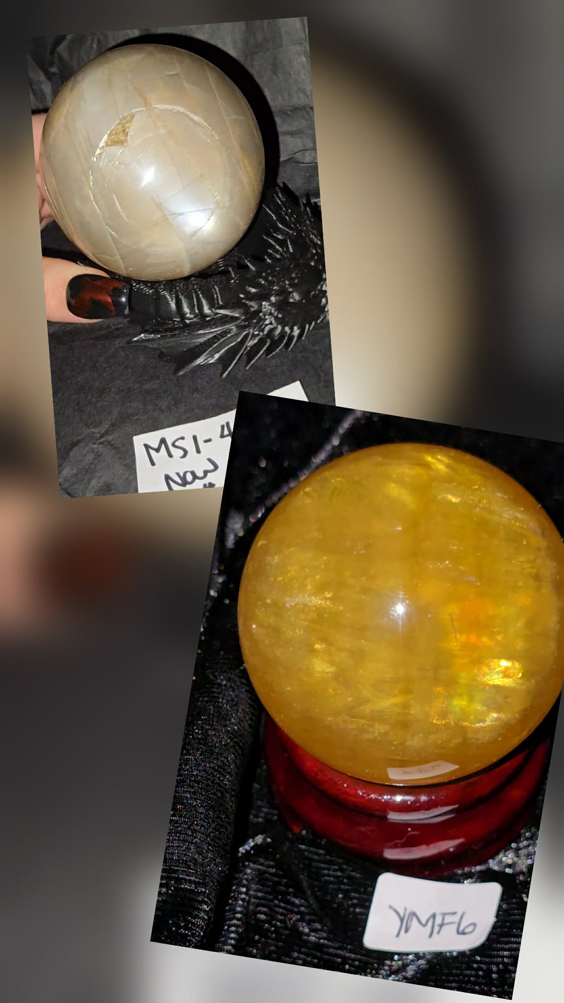 Joys picks (yellow fluorite & moonstone) spheres
