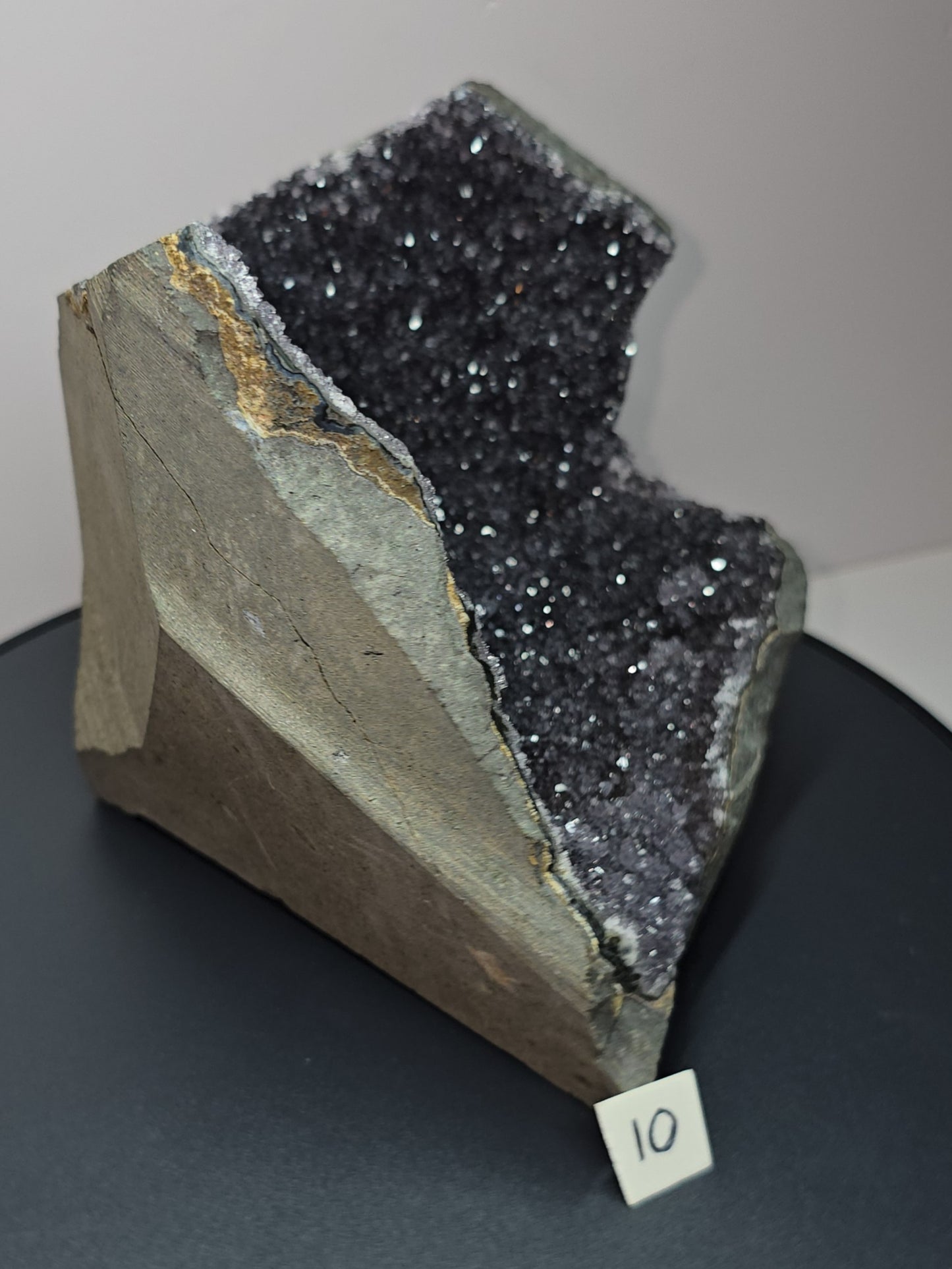 Black, dark purple, sparkling Amethyst cut base, Cathedral, Standing Geode from brazil