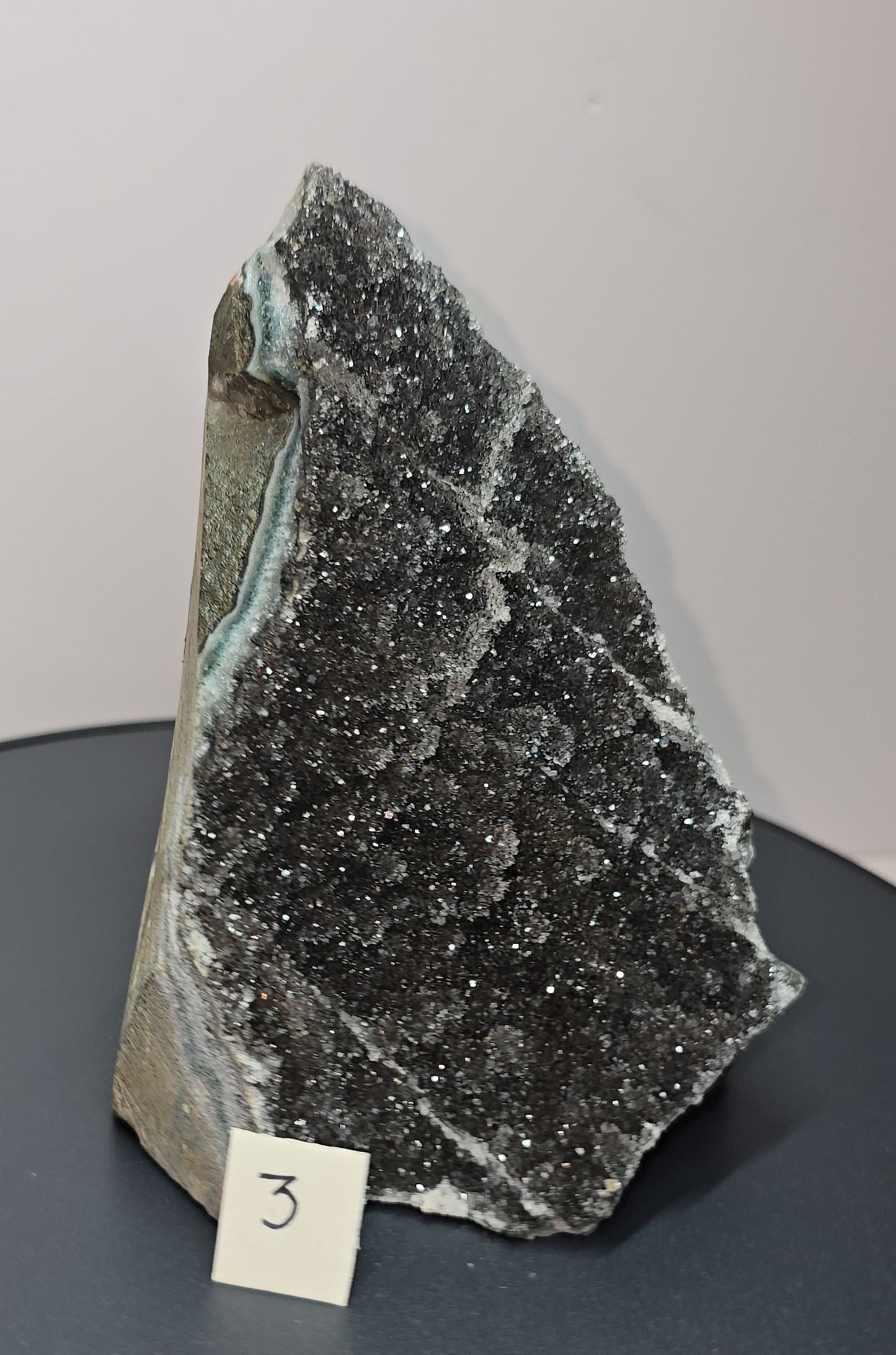 Black, dark purple, sparkling Amethyst cut base, Cathedral, Standing Geode from brazil