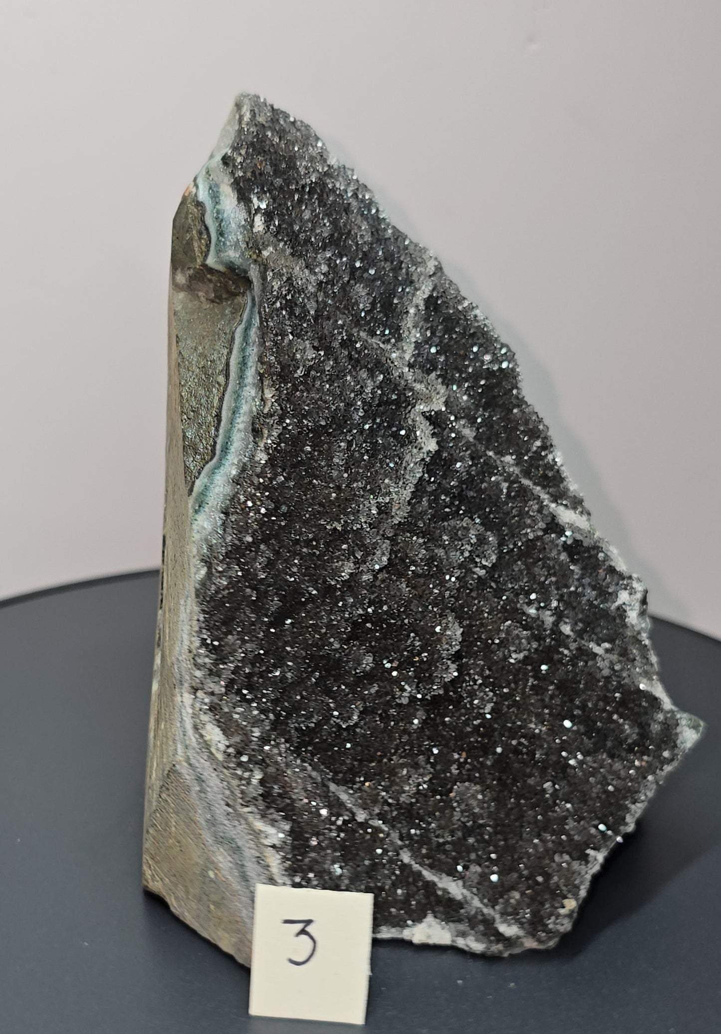 Black, dark purple, sparkling Amethyst cut base, Cathedral, Standing Geode from brazil