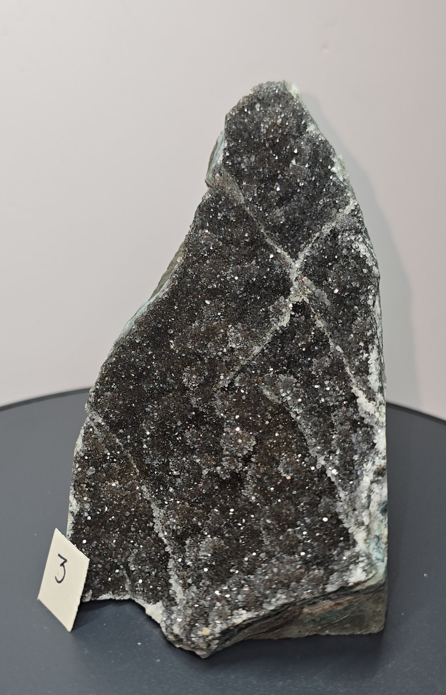 Black, dark purple, sparkling Amethyst cut base, Cathedral, Standing Geode from brazil