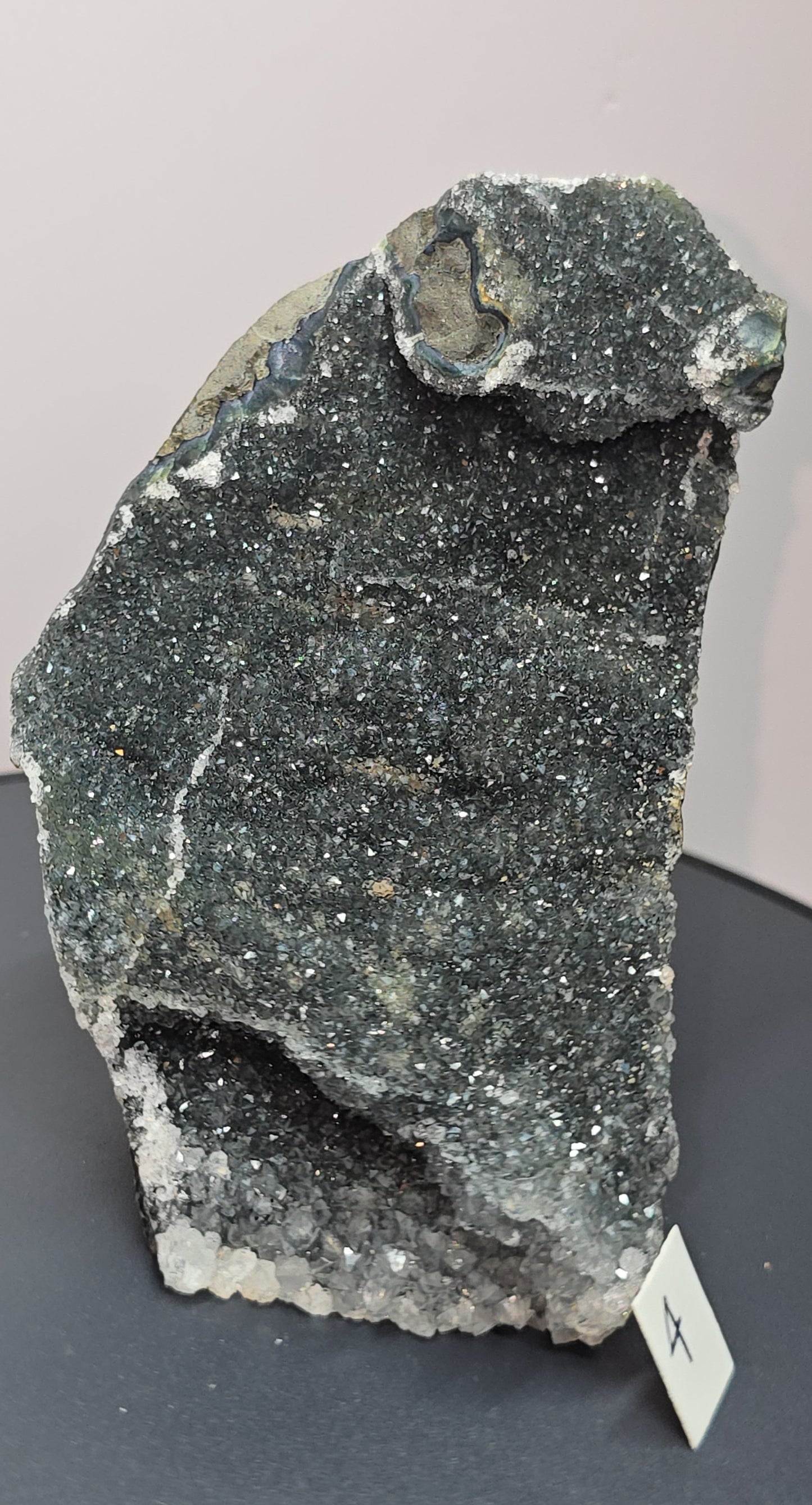 Black, dark purple, sparkling Amethyst cut base, Cathedral, Standing Geode from brazil