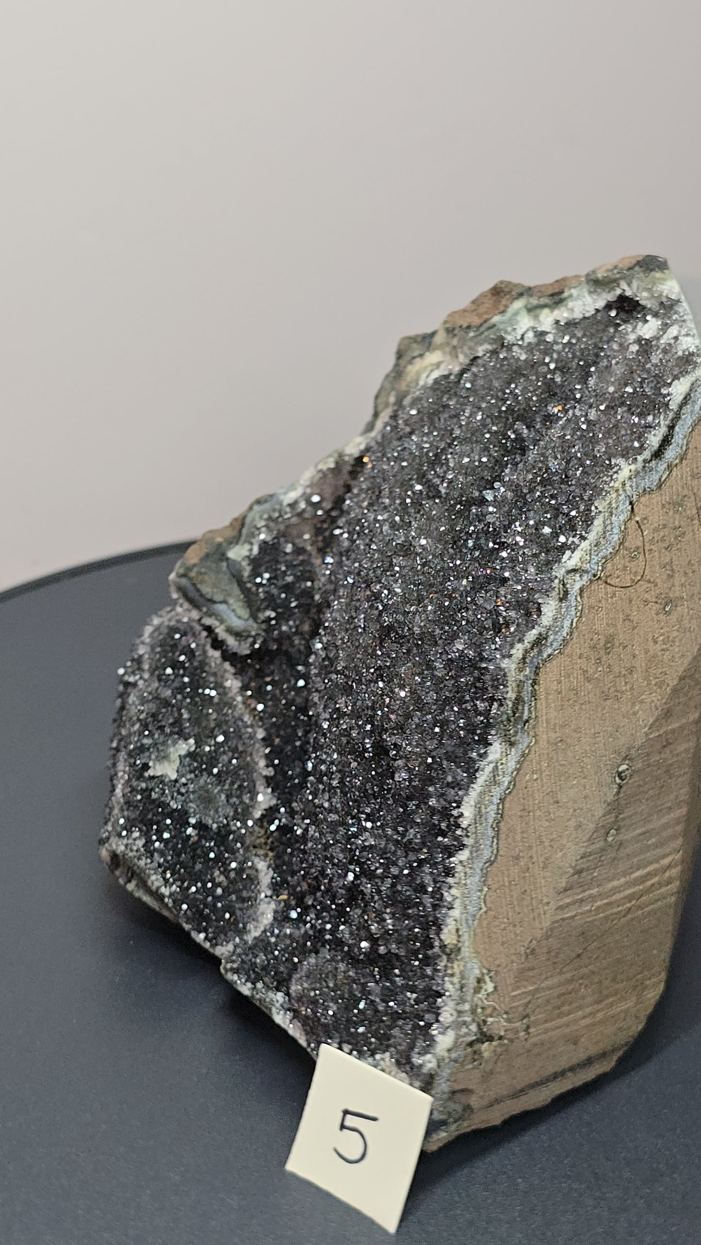 Black, dark purple, sparkling Amethyst cut base, Cathedral, Standing Geode from brazil