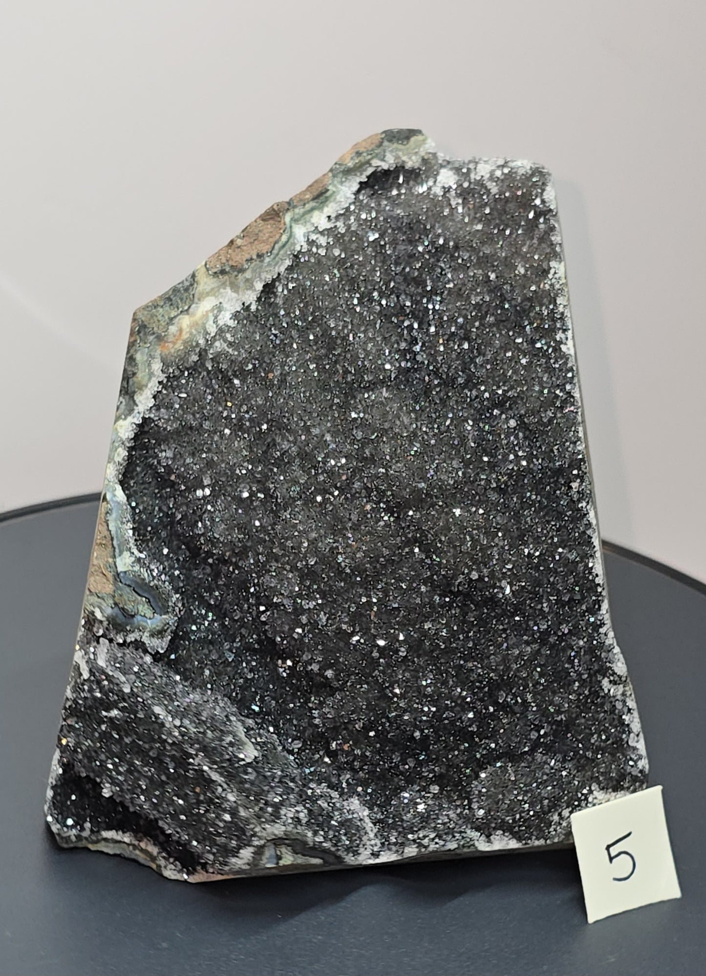 Black, dark purple, sparkling Amethyst cut base, Cathedral, Standing Geode from brazil