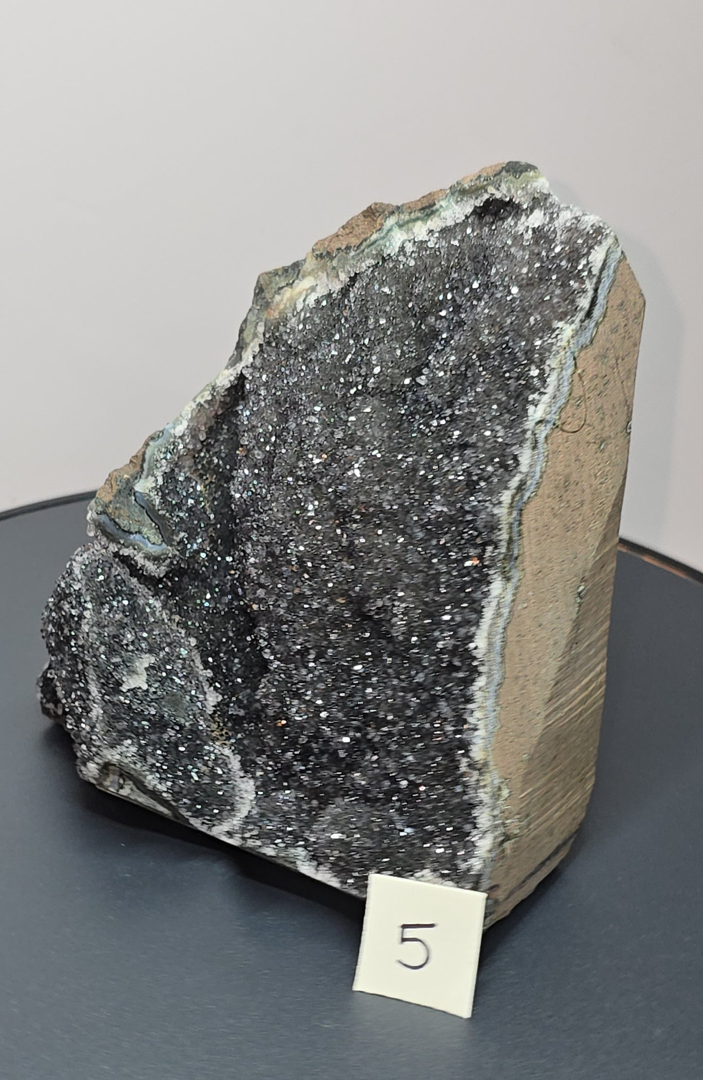 Black, dark purple, sparkling Amethyst cut base, Cathedral, Standing Geode from brazil