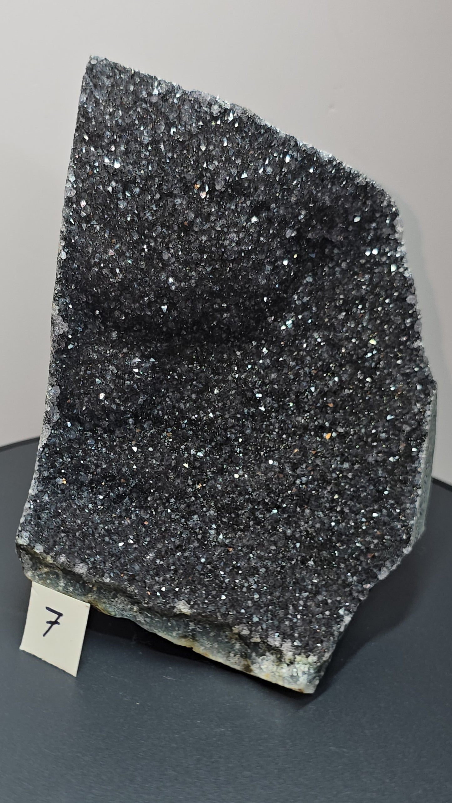 Black, dark purple, sparkling Amethyst cut base, Cathedral, Standing Geode from brazil