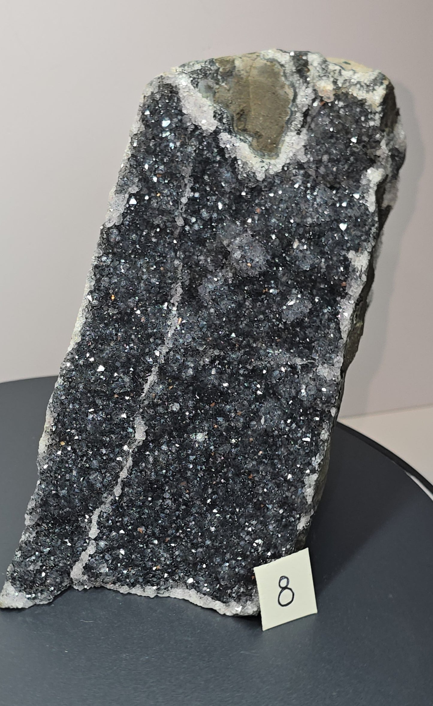 Black, dark purple, sparkling Amethyst cut base, Cathedral, Standing Geode from brazil