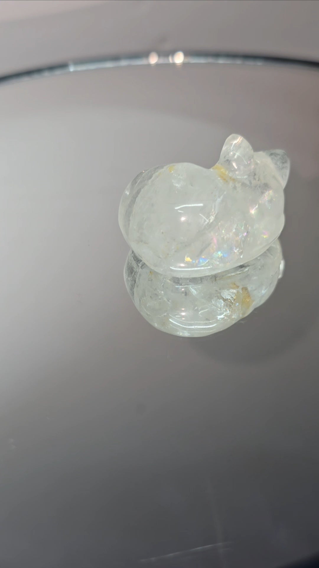 Small Clear Quartz sleeping crystal carving kitty / cat