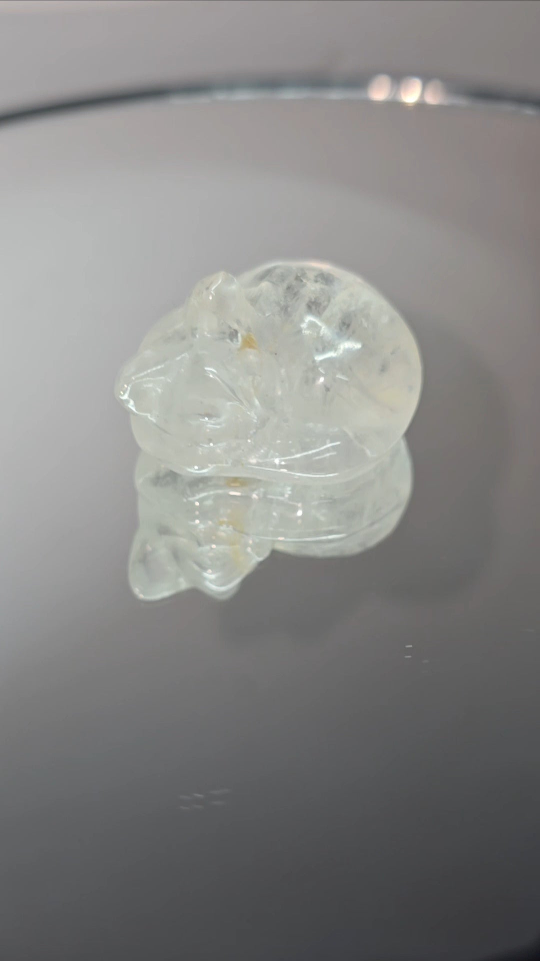 Small Clear Quartz sleeping crystal carving kitty / cat