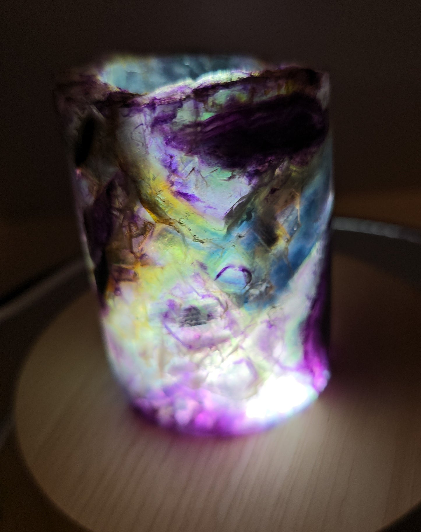 Fluorite polished barrels with light. Fluorite lamps