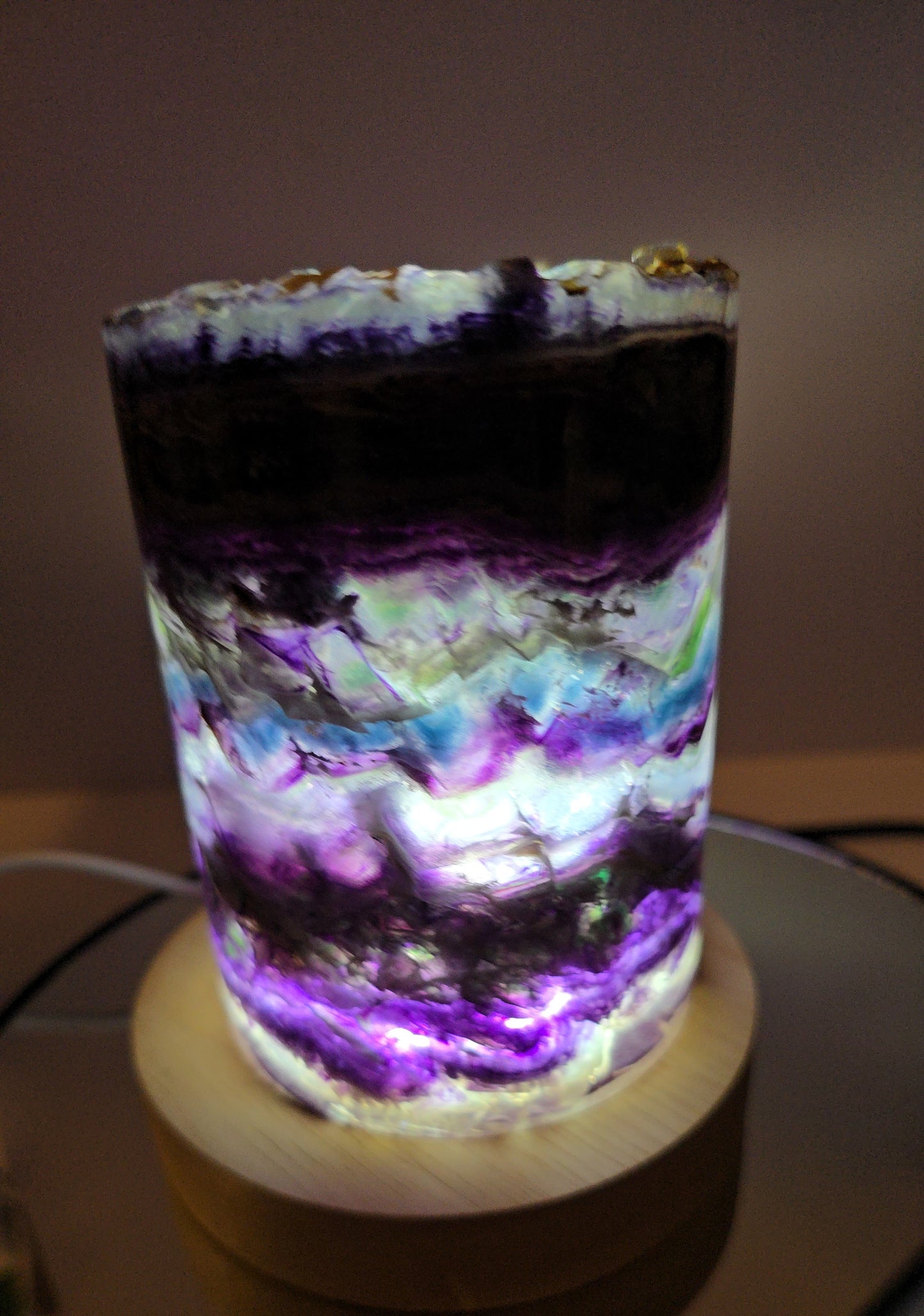 Fluorite polished barrels with light. Fluorite lamps