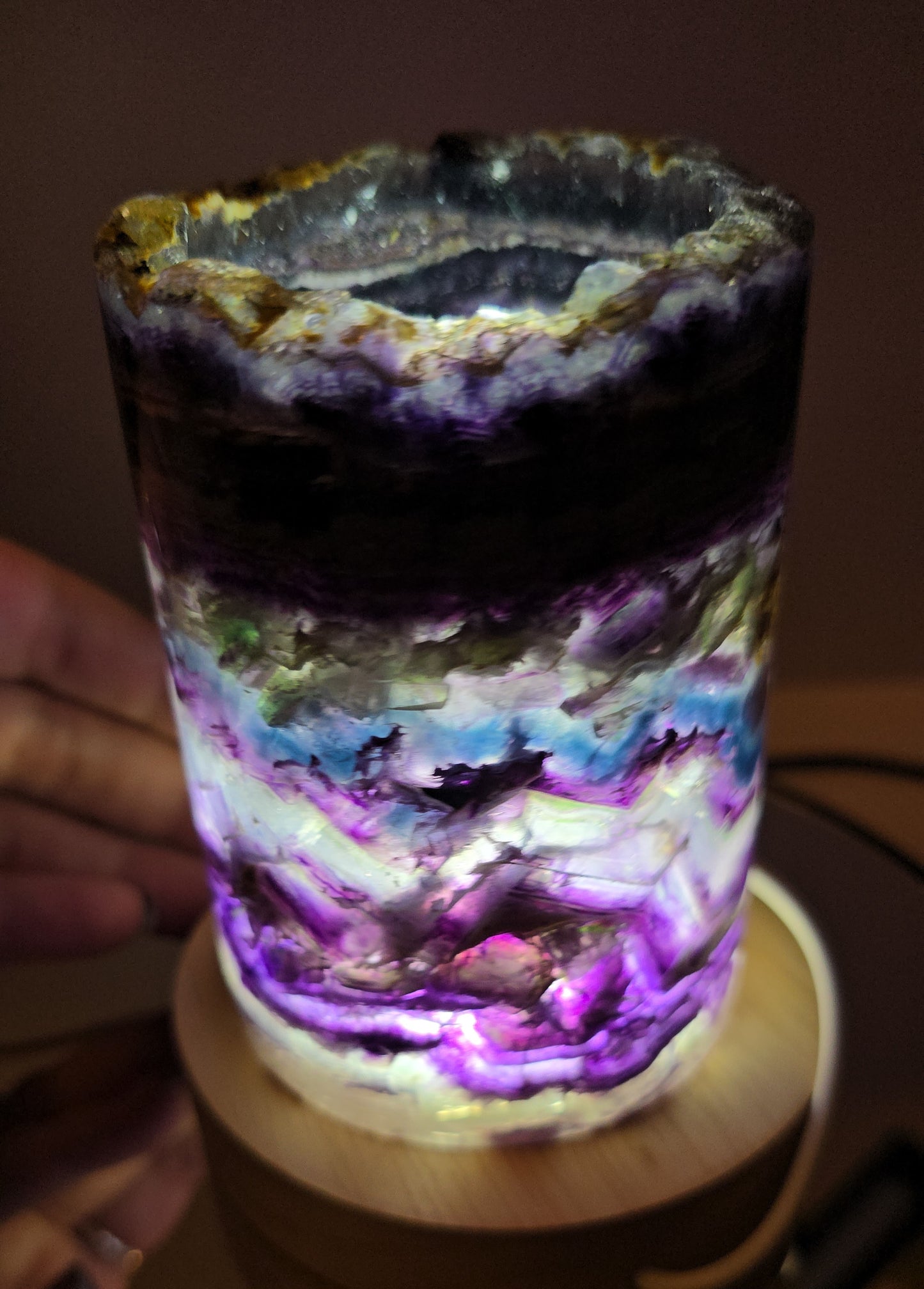 Fluorite polished barrels with light. Fluorite lamps