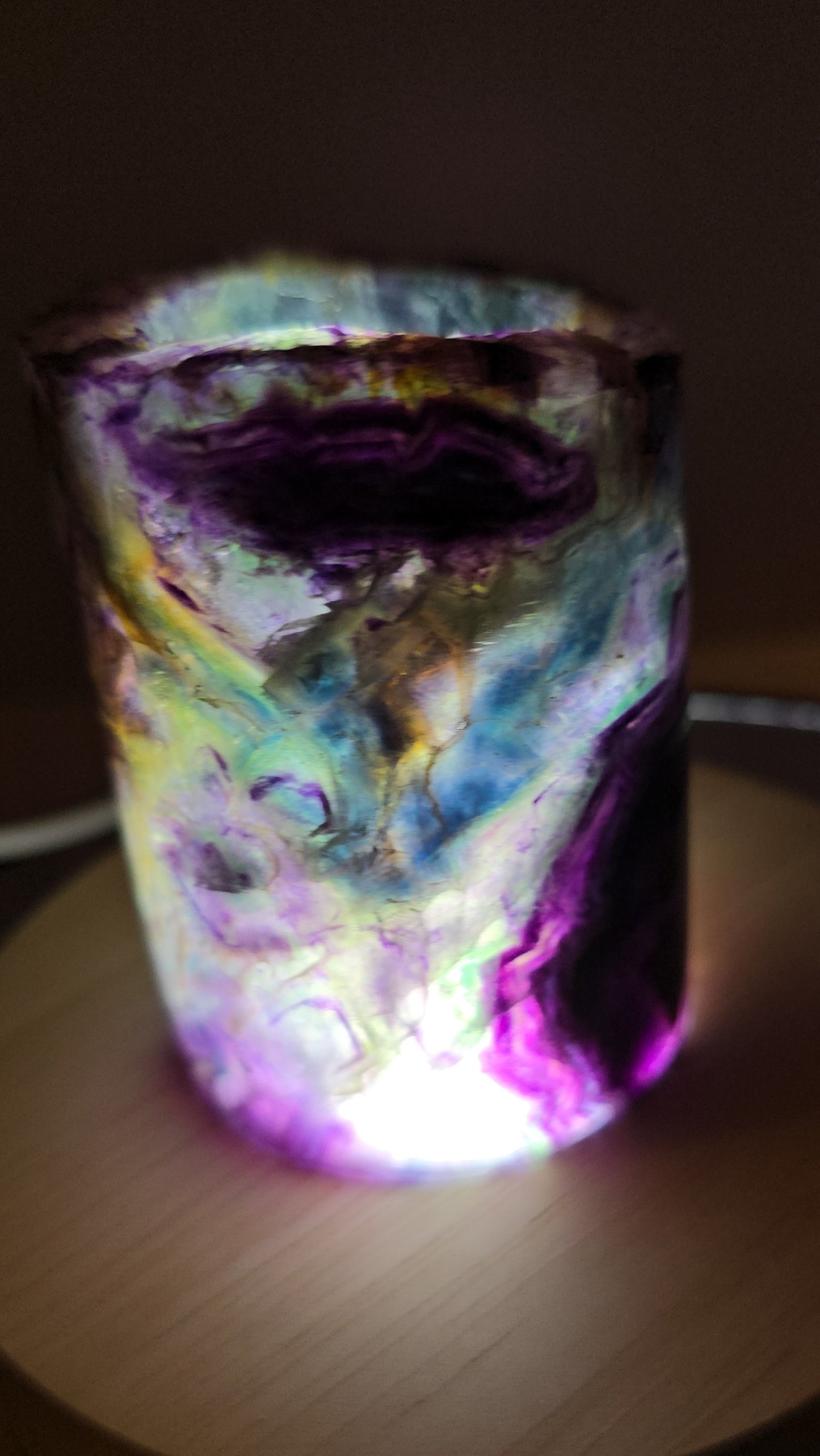 Fluorite polished barrels with light. Fluorite lamps