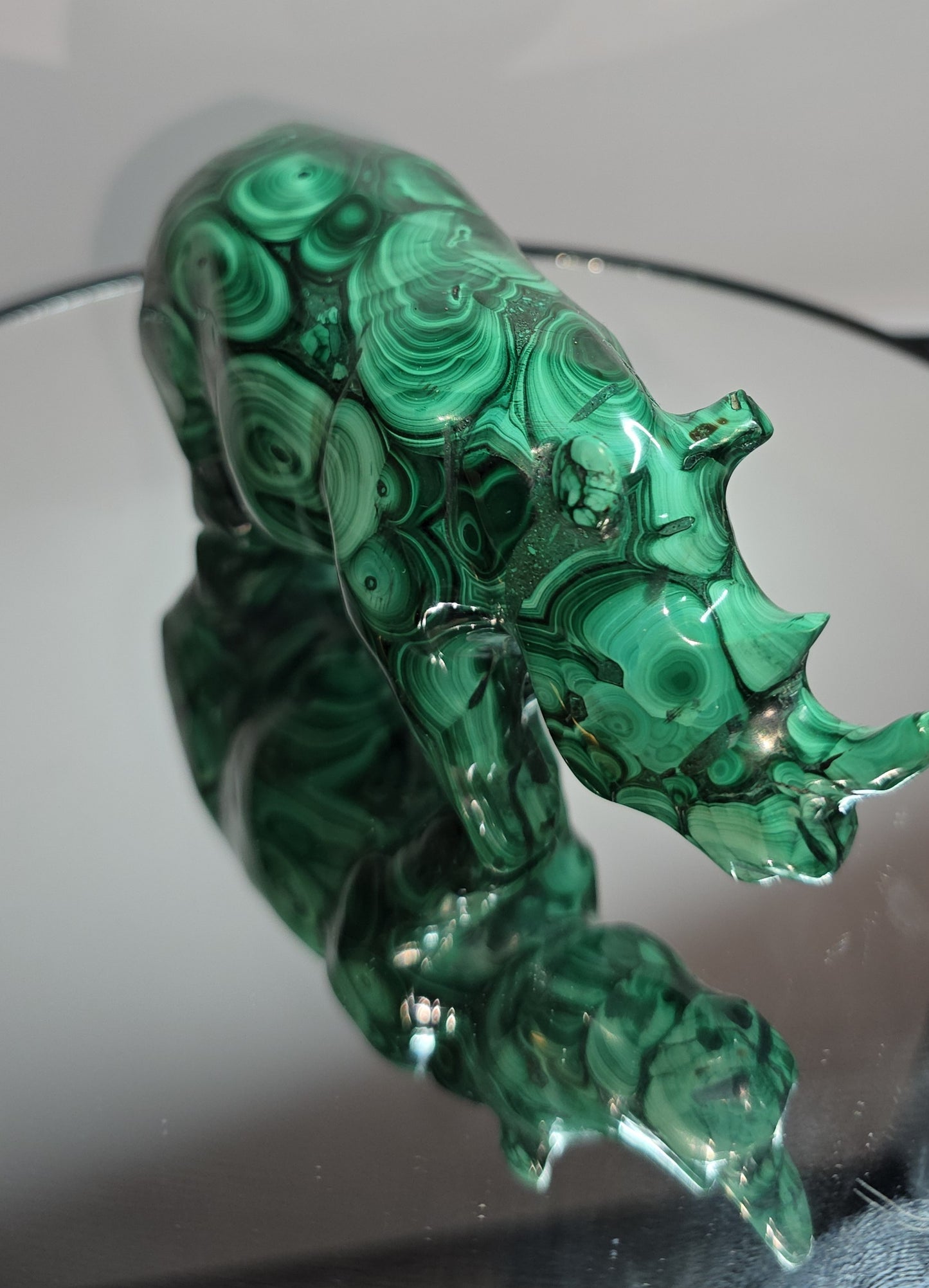 Malachite rhino hand carved from Congo