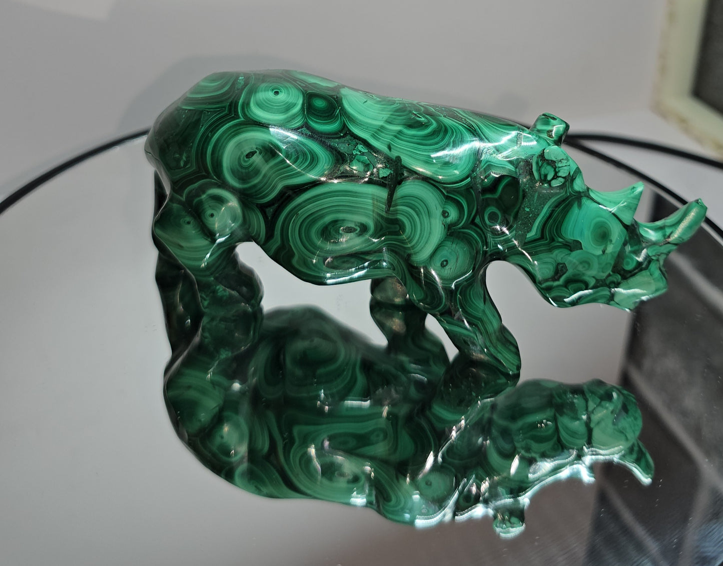 Malachite rhino hand carved from Congo