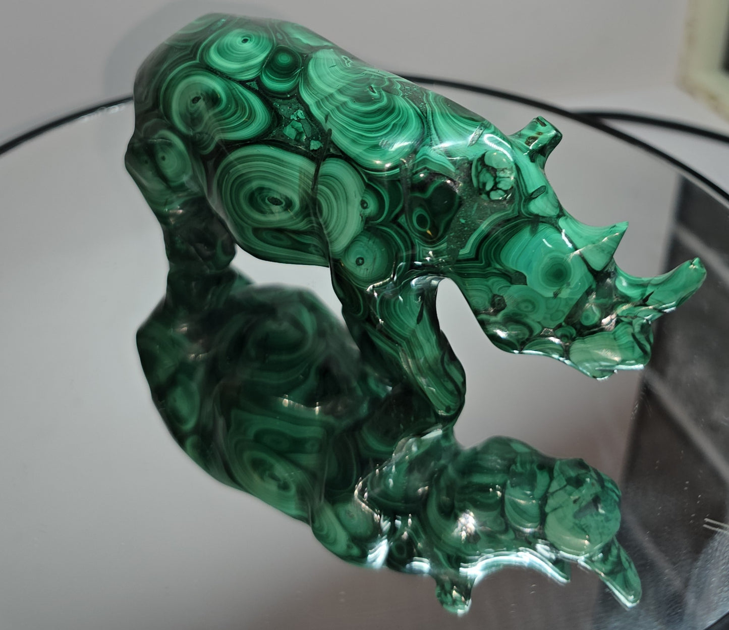 Malachite rhino hand carved from Congo