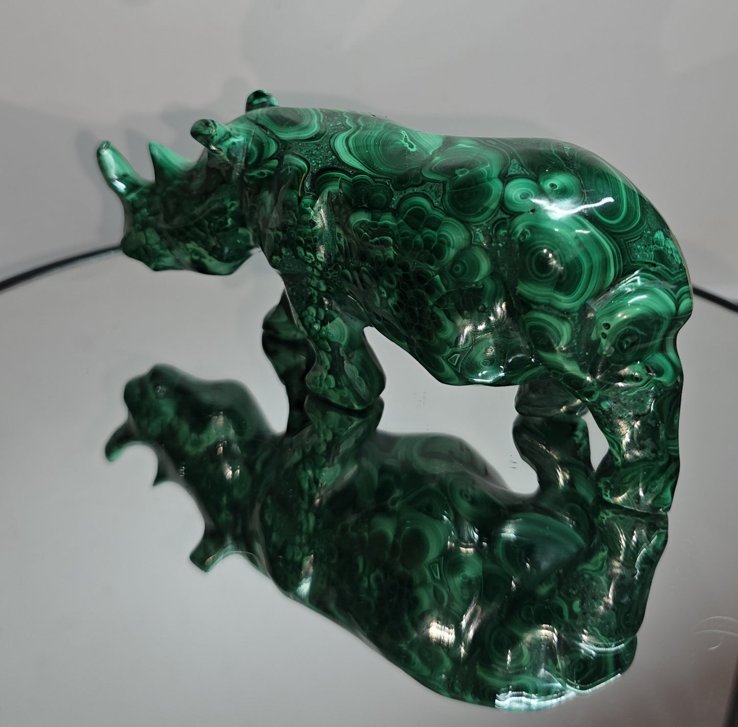 Malachite rhino hand carved from Congo