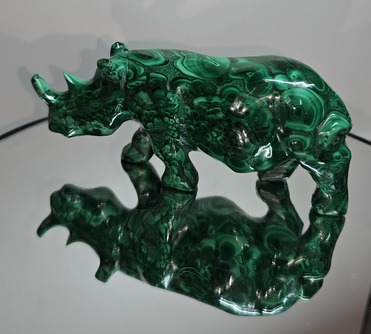 Malachite rhino hand carved from Congo