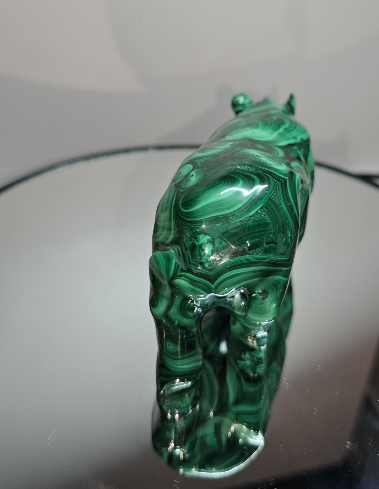 Malachite rhino hand carved from Congo