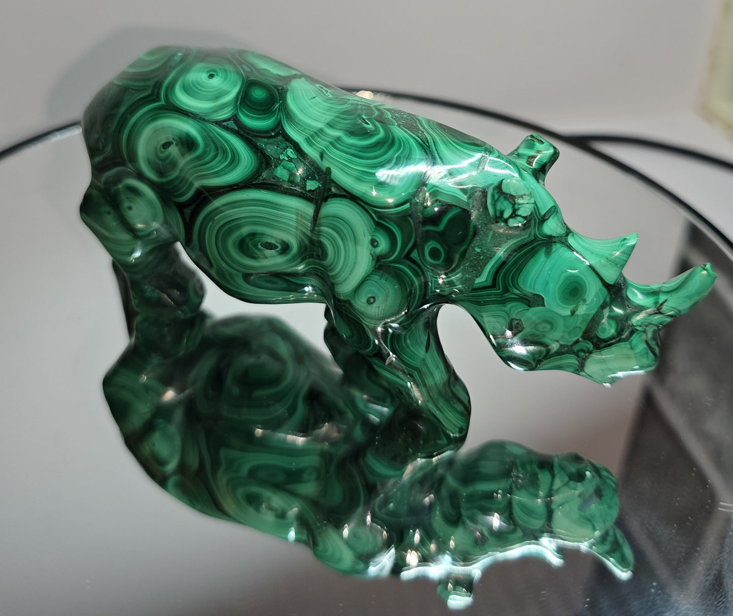 Malachite rhino hand carved from Congo