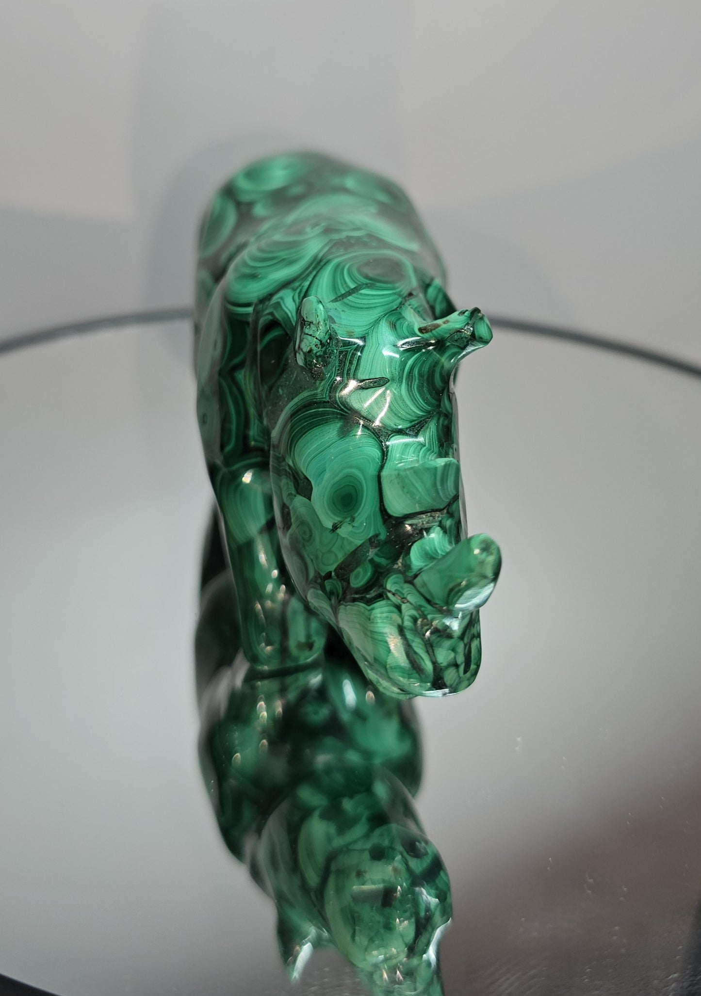 Malachite rhino hand carved from Congo