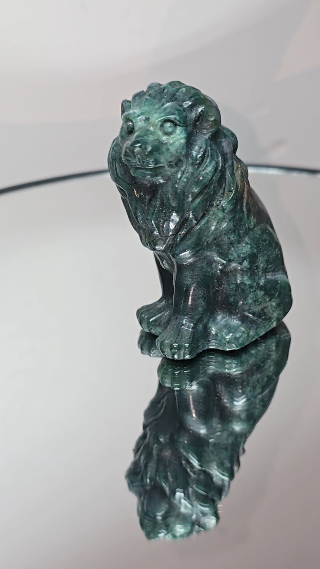 Moss agate lions crystal carvings