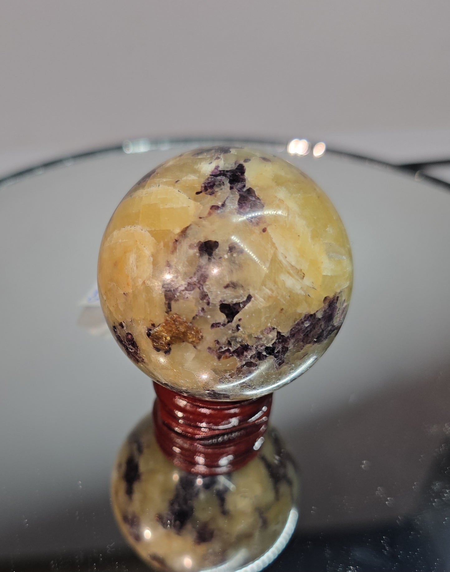 Purple fluorite in yellow/ orange calcite "Purple haze" spheres