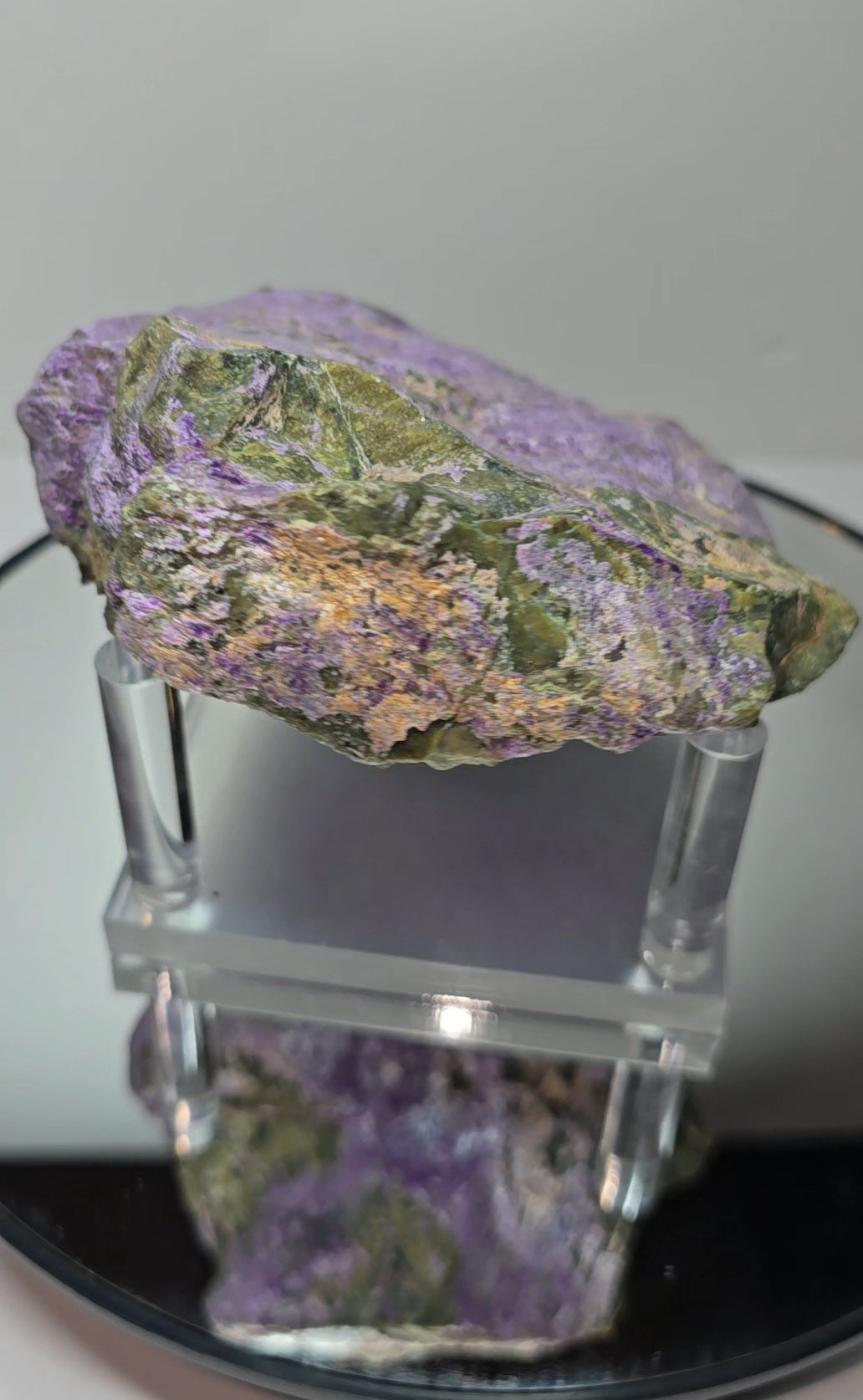 Purple Stichtite & Green Serpentine specimen. From Barberton, South Africa. Raw purple and green.