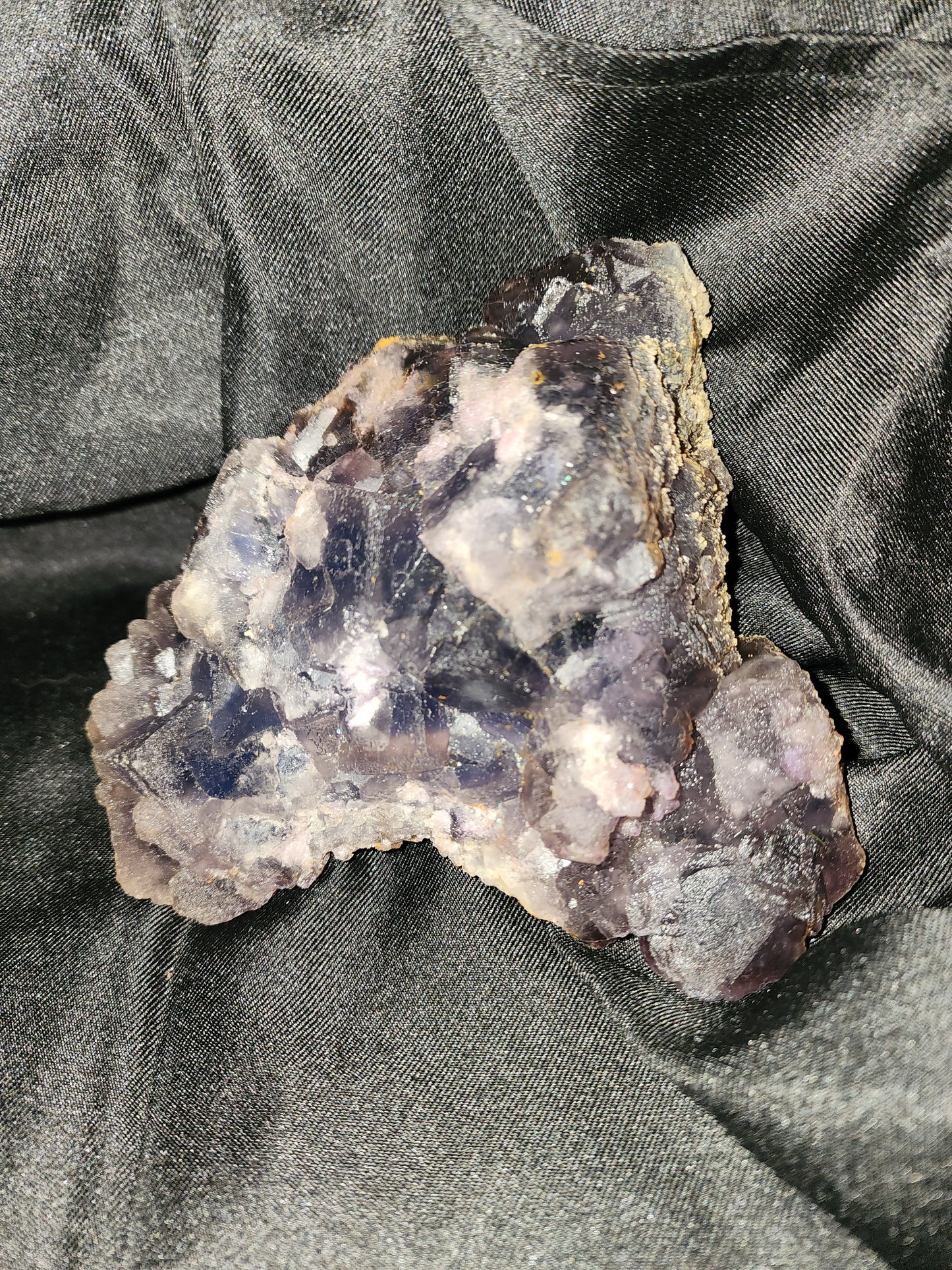 Purple and blue sugar cubed fluorite crystal w stand