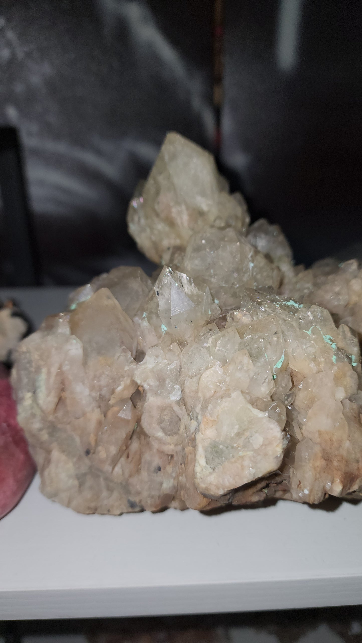 A weird oppsy smoky Phantom quartz with malachite