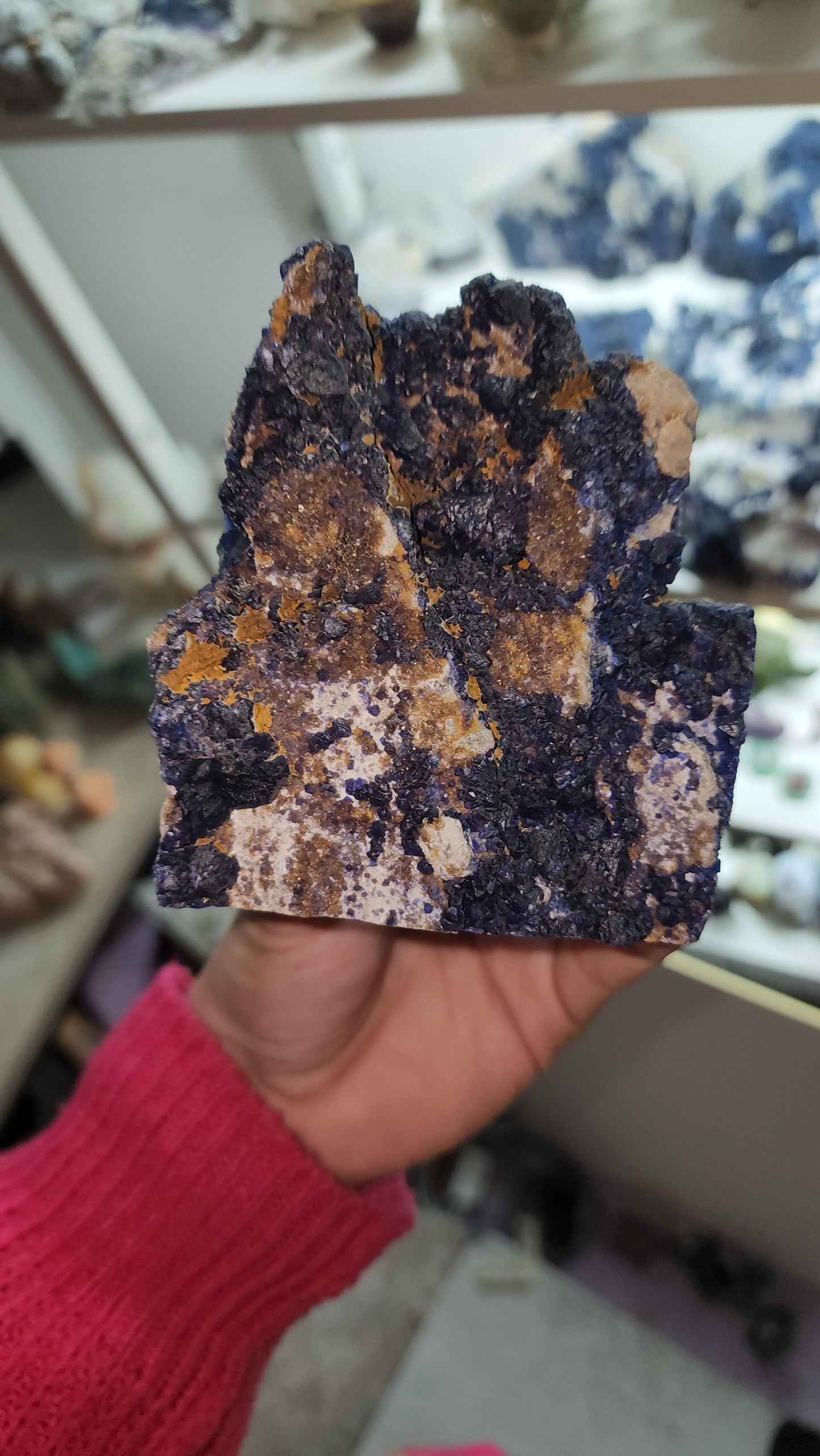 Colorful "blueberry" Fluorite on Quartz with iron