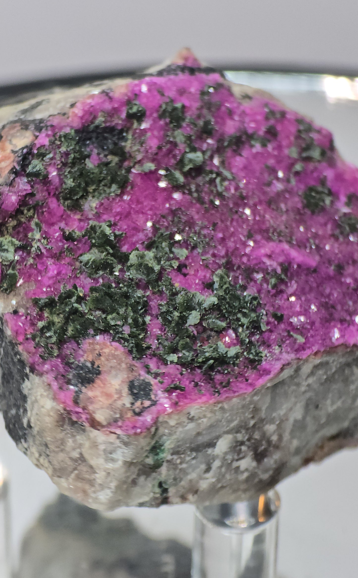 Pink Salrose Cobaltion Dolomite Specimen, From Kakanda, Congo. With green velvet Malachite
