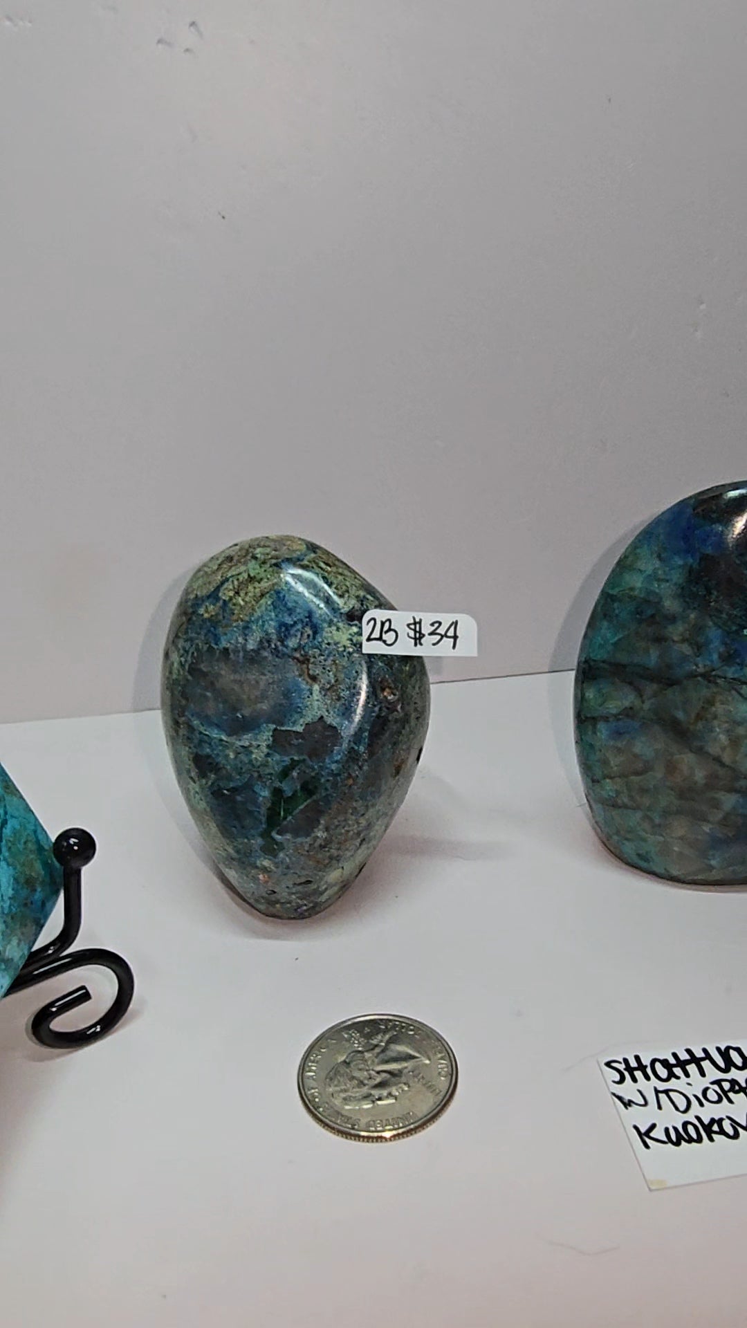 Mix of polished shattuckite freeforms (some with dioptase) from Kaokoveld, Namibia