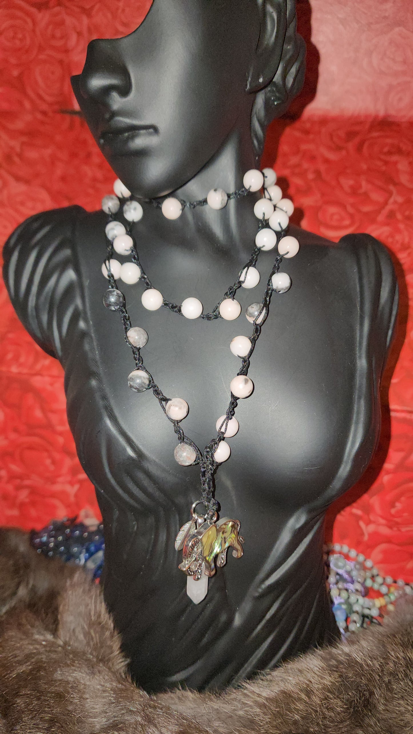 pink zebra Jasper necklace/ body boho wrap
