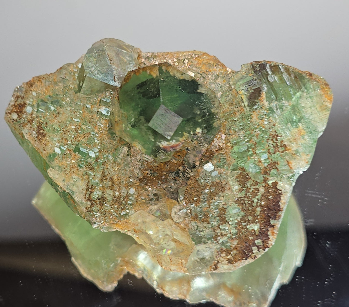 Stepped Green Fluorite  with phantoms from - Xia Yang Mine in Quanzhou, Fujian Province, China
