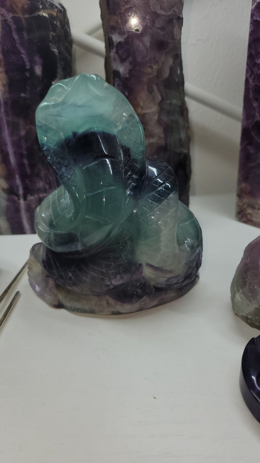 Beautiful fluorite crystal Cobra snake hand carved