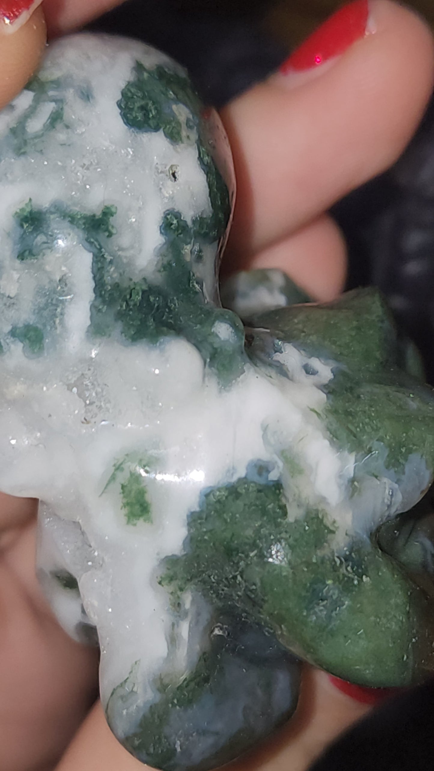 Moss agate octopus crystal carving with druzy