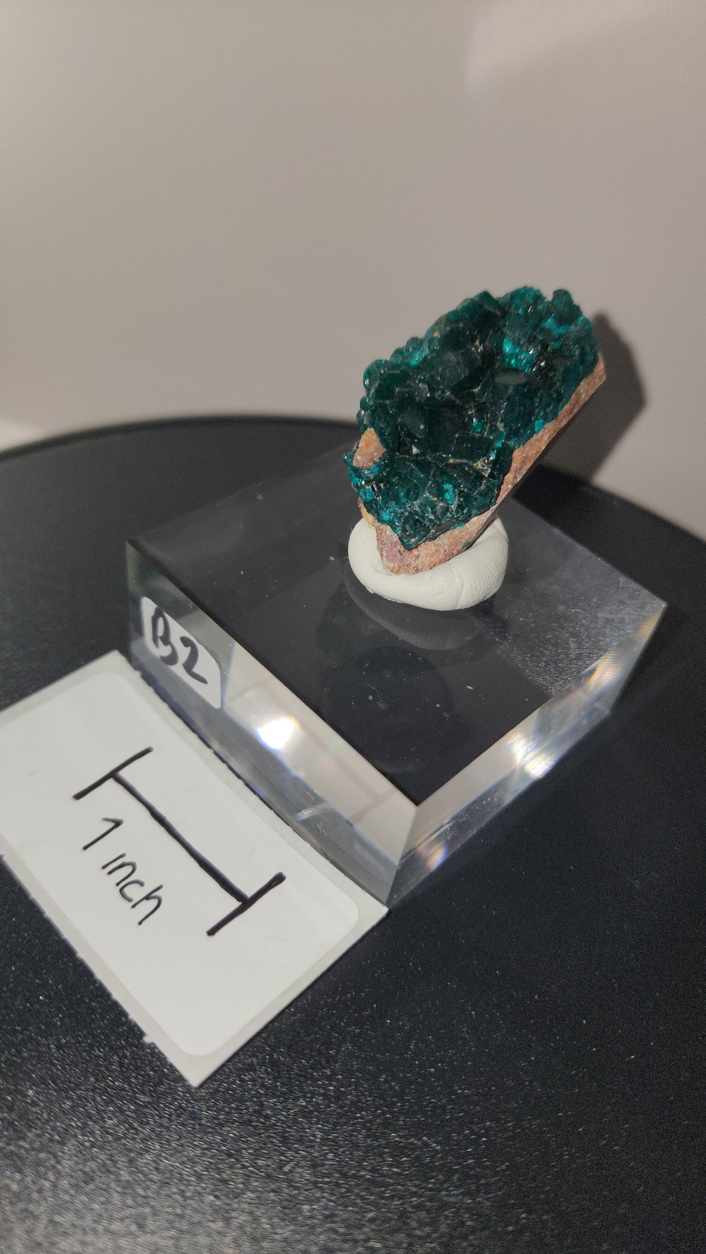 Dioptase raw specimens on acrylic stands