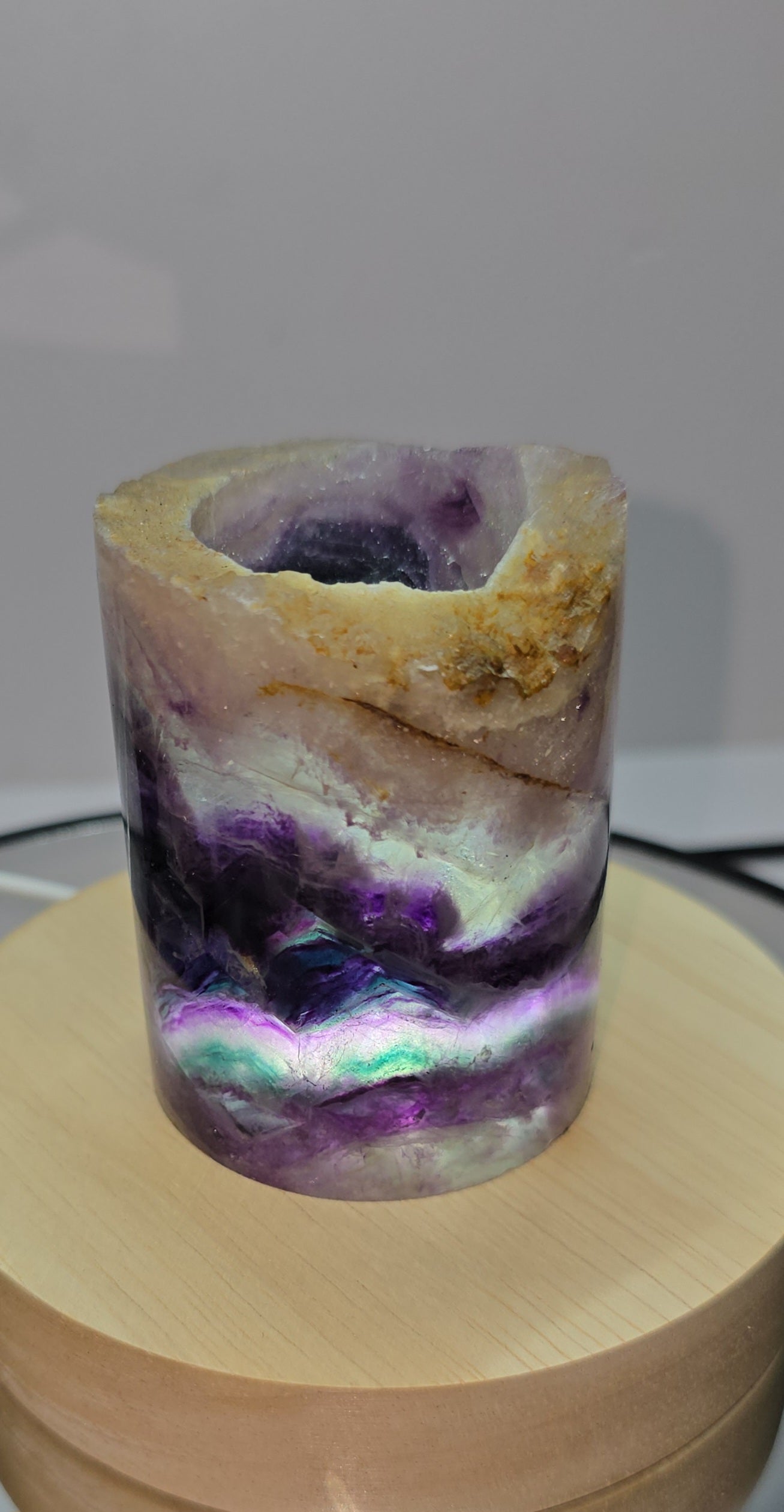 Fluorite polished barrels with light. Fluorite lamps