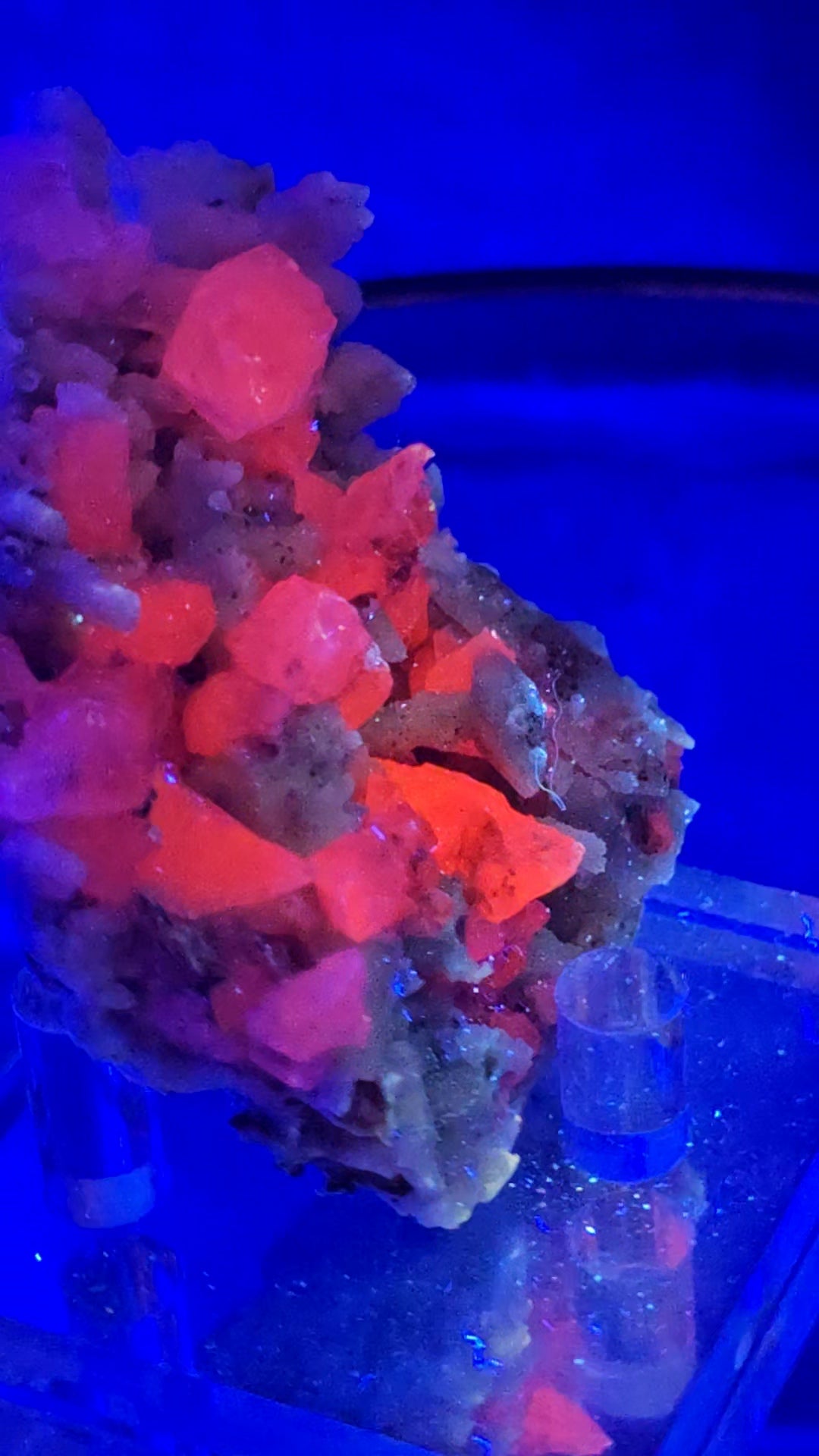 Drusy Quartz Coated Calcite (Fluorescent Peach) quartz Alberts Mountain, Lesotho- some with Phosphorescent mineral.(pseudomorph)