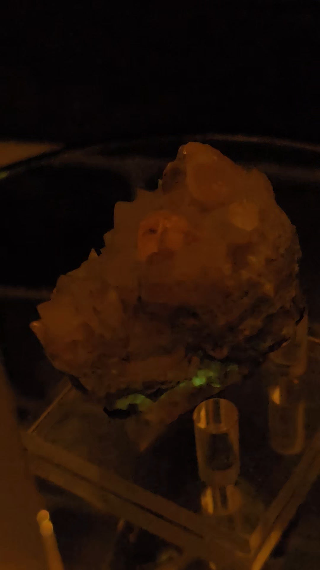 Drusy Quartz Coated Calcite (Fluorescent Peach) quartz Alberts Mountain, Lesotho- some with Phosphorescent mineral.(pseudomorph)